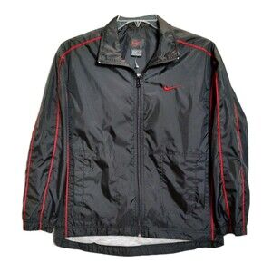 VTG NIKE Track Jacket Black & Red Piping  Lined Y2K Sportswear Youth Large 14/16